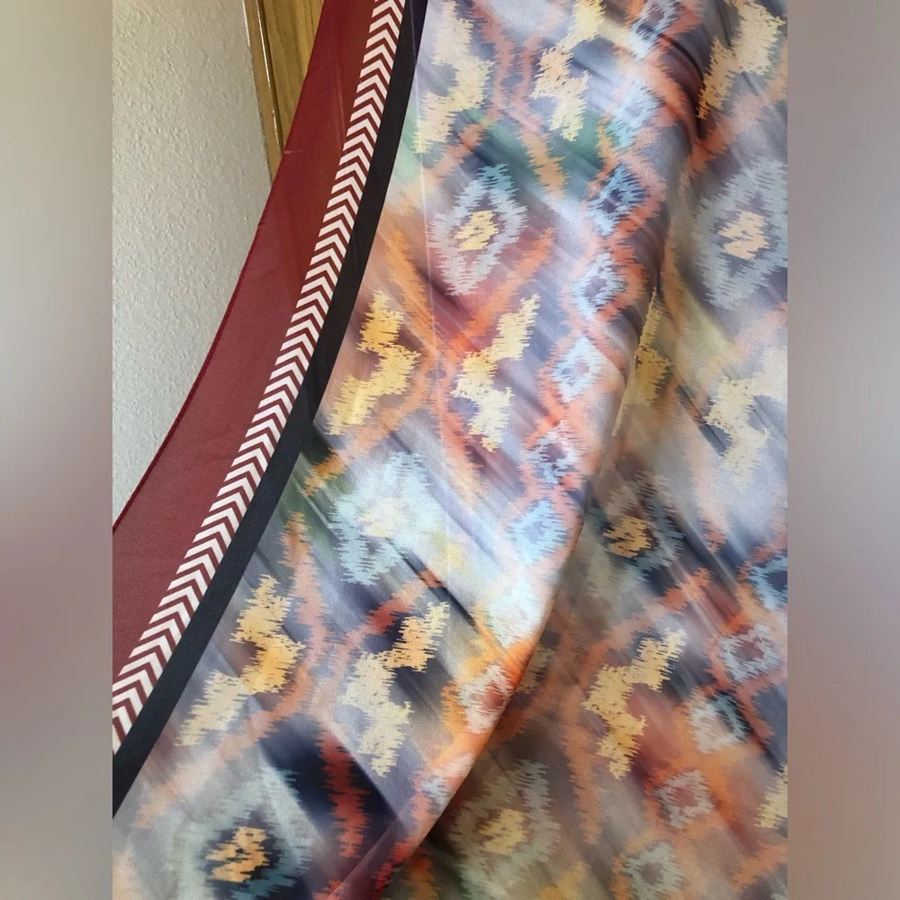 Vintage 4 Seasons Scarf Wrap Geometric Pattern - Picture 4 of 4